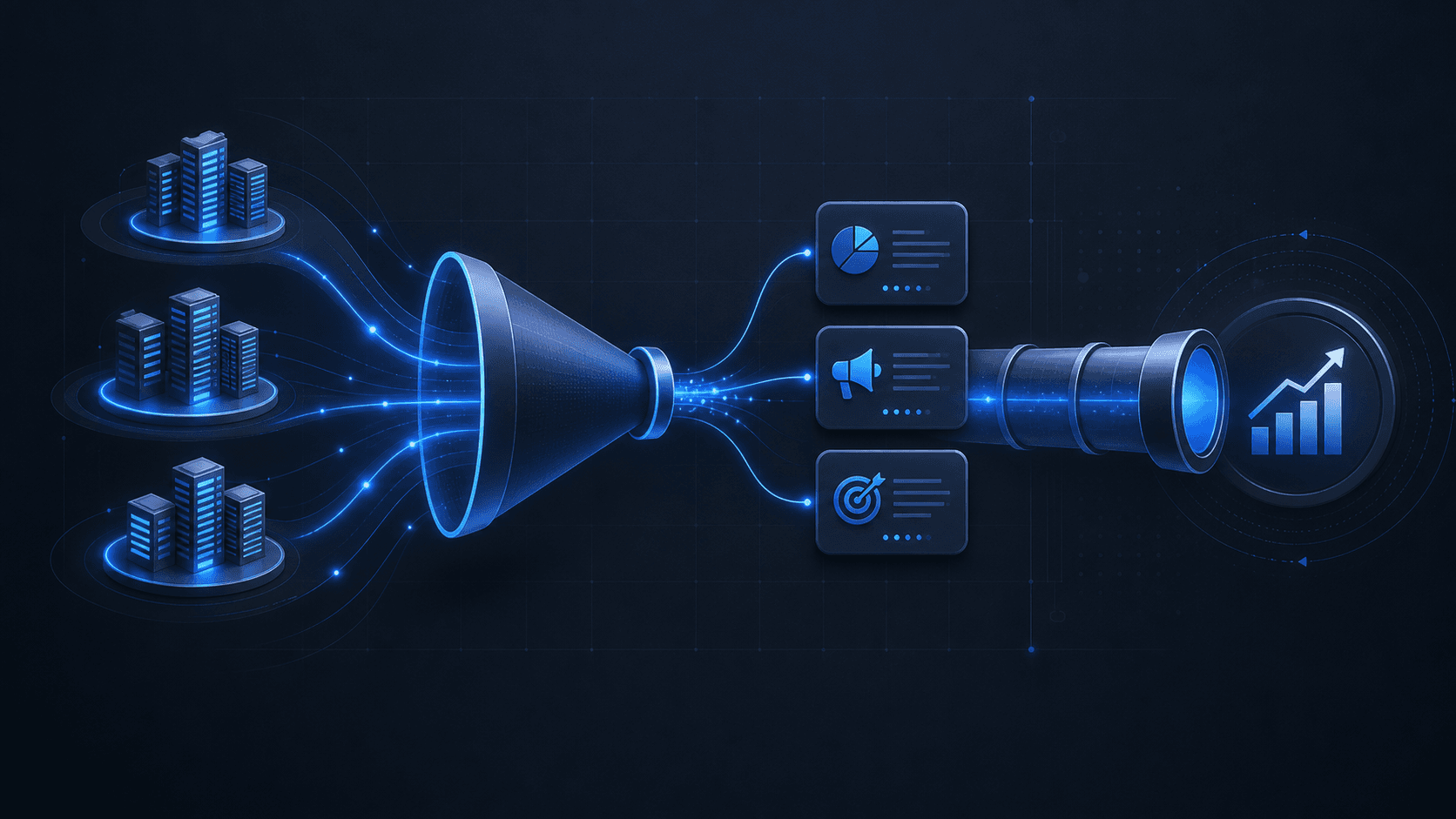 Abstract ABM funnel flowing into a revenue pipeline